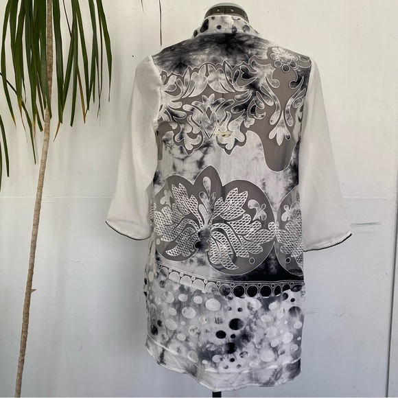 AVALINK Women's Lightweight White Black Dots Cardigan Size M - Picture 3 of 13